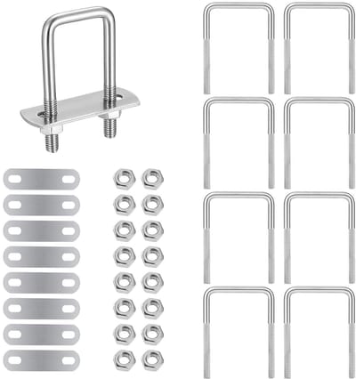 8 sets of shackle screws, M6, square U bolts, square shackle screws and bolts, M6, 50 x 80 mm, with nuts, frame plate - ShopVlot