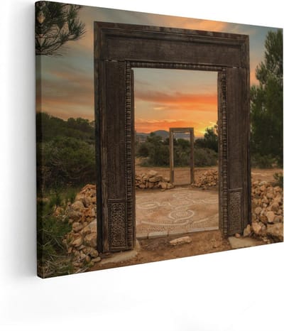 Artaza Canvas Schilderij Poort Zonsondergang - 50x40 cm - Muurdecoratie Griekenland - Wanddecoratie Landschap - Kamer Accessoires Natuur