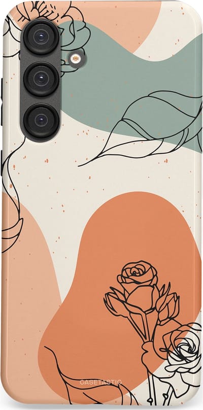 Casetastic hoesje geschikt voor Samsung Galaxy S25 Plus - Dubbellaagse bescherming - Lijnenspel roos - Fashion Case - Saliegroen Perzik Zand