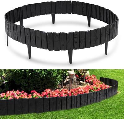 Kunststof Gazonrand Houtlook - 2.3m Set van 4 stuks Borderrand - Bedrand Maairand Decoratief Bloembedrand Maaikant voor Tuinpalissade - Zwart