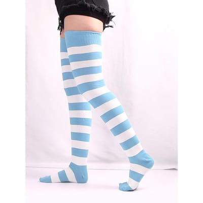 Grote maat Verlengde Lengte Over de Knie Hoge Kousen Dames 70cm Katoen Lange Kousen Leggings Gestreept Comfortabele Sokken One Size gray