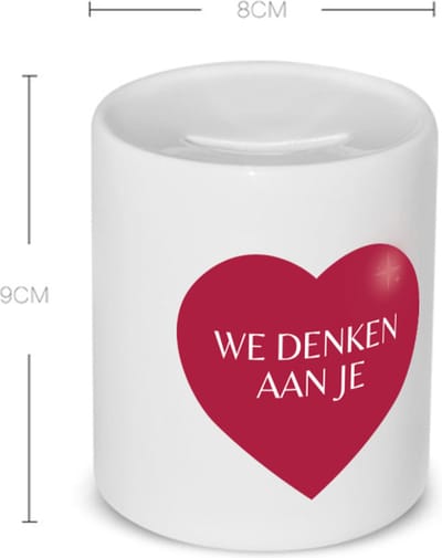 Akyol - we denken aan je hartje Spaarpot - Quotes - iemand die door een moeilijke tijd gaat - moeilijke tijd - ziek - koorts - snel beter worden - cadeau - beterschap cadeau - kado - gift - geschenk - spaarpot