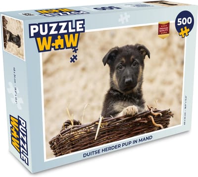 Puzzel Duitse herder pup in mand - Legpuzzel - Puzzel 500 stukjes