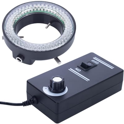 Rosfix Mikroscooplamp Regelbaar - 144xLED - Dimmer, Voeding - Ring Ø60–95 mm, Koel, Gelijkmatig