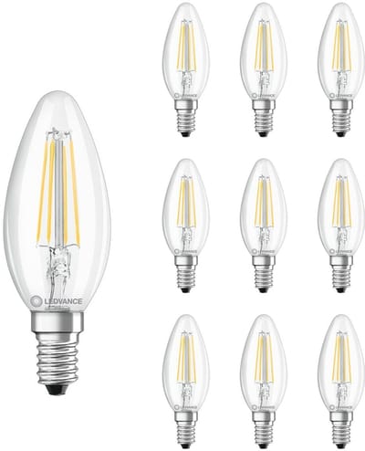 Ledvance LED Filament Kaarslamp E14 - 4W 470lm 2700K 230V - Ø35mm - Geschikt voor woonkamers, tafellampen, sfeerverlichting - 10 stuks
