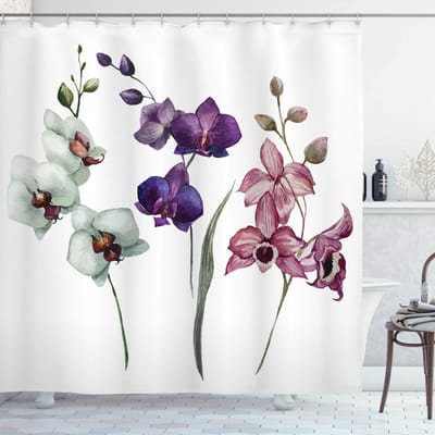 ABAKUHAUS Aquarel douchegordijn – crème violet rozen – 175x200 cm