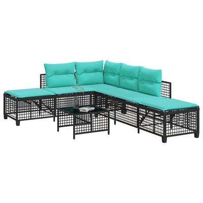 vidaXL - 3-delige - hoektuinbankset - met - kussens, - zwart - polyrotan