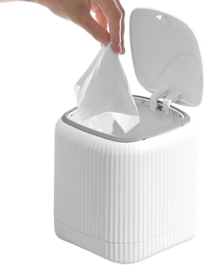 Prullenbak met Deksel - Afvalbak Bureaublad - Afval Beheren - Geurpreventie Deksel - 15 x 14 x 14 cm - Wit