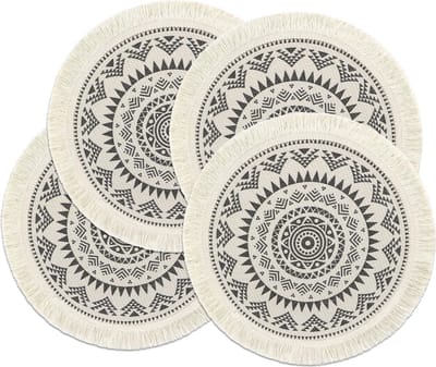 Placemats Set van 4 Ronde Geweven Plaatsmatten Onderzetters Hittebestendige Plaatsmatten Antislip Bord Onderzetters voor Keuken Eetkamer Bruiloft Boerderij Tafeldecoratie (Zwart)
