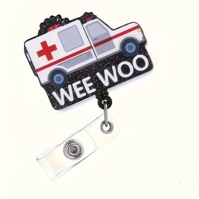 1 stuks Wee Woo Ambulance Intrekbare Badgehouder met Krokodillenklem, Acryl (PMMA) ID-houder voor Paramedici, Verpleegkundigen, Artsen, Professionals gray