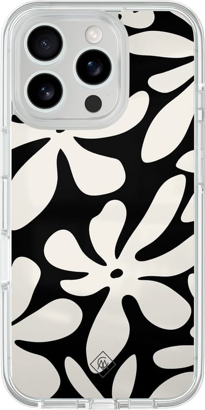 Casimoda® hoesje - Geschikt voor iPhone 16 Pro Max - Noir Bloom - 2-in-1 case - Schokbestendig - Bloemen - Verhoogde randen - Zwart, Transparant