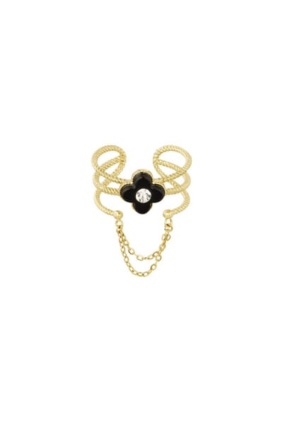 Bijoutheek Ring (Sieraad) klaver with chain Zwart