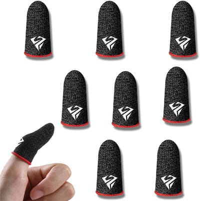 Crrynuo - Gaming Vingersleeves - 8 Stuks - Zwart-Rood - Ademend - Met Zilvervezel - Voor Mobiele Spelen