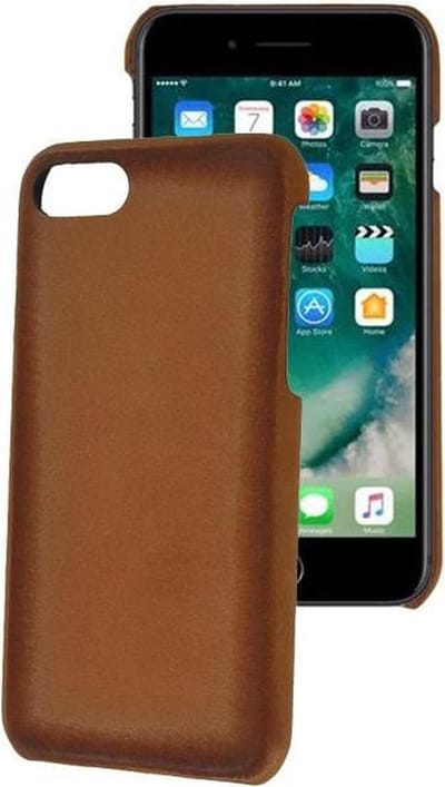 Geschikt voor iPhone 7 Plus hoesje - iPhone 8 Plus / 6 Plus hoesje - Backcover - Hoesje Echt Leer Camel Bruin