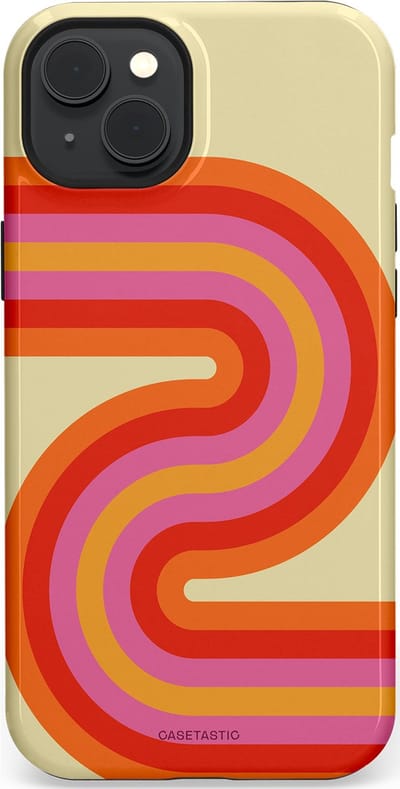 Casetastic hoesje geschikt voor Apple iPhone 15 Plus - MagSafe - Dubbellaagse bescherming - Retro wave - Fashion Case - Zand Rood Oranje Roze