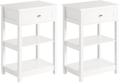 SoBuy Set van 2 Nachtkastjes met Lade en 2 Planken - Moderne Bijzettafel - Wit, 45x30x68 cm, FBT46-Wx2 - voor Slaapkamer en Woonkamer