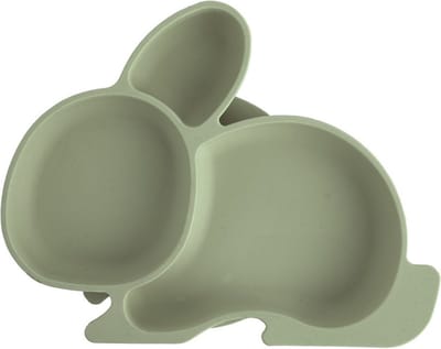 Kinderbord Silicone Split Groen Konijntje 23x18,5x3,5 cm - Kinderservies - Baby - Bord