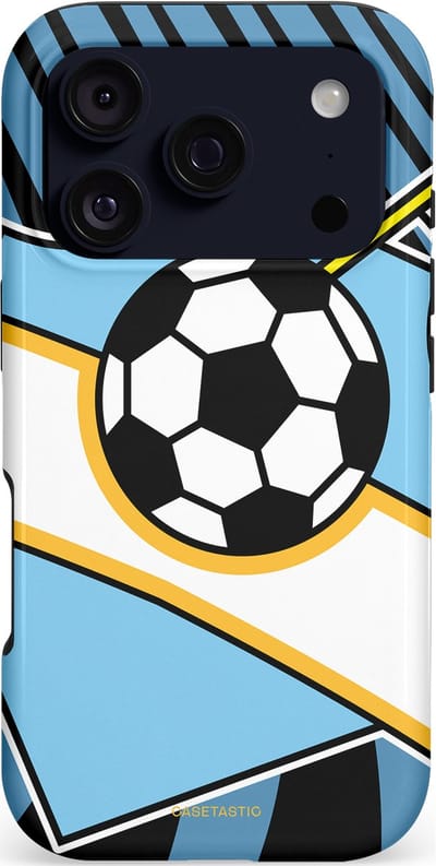 Casetastic hoesje geschikt voor Apple iPhone 17 Pro - MagSafe - Dubbellaagse bescherming - Kampioensbal - Fashion Case - Lichtblauw Zwart Wit