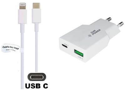 OneOne 36W snellader met 2 poorten + 0,95m OneOne USB C naar Lightning kabel. PD PPS lader. GAN oplader adapter past op Apple iPhone 11 Pro, iPhone 11 Pro Max, iPhone 12, iPhone 12 Mini, iPhone 12 Pro, iPhone 12 Pro Max, iPhone 13
