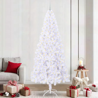 vidaXL - Kunstkerstboom - met - 300 - LED - Wit - 240 - cm - PVC - en - Staal