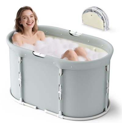 Miryx Opvouwbaar Bad - Ijsbad - Zitbad - Bath Bucket - Draagbaar - 92 × 57 × 56 cm - Zitkussen - warm Bad - Niet Opblaasbaar - Grijs