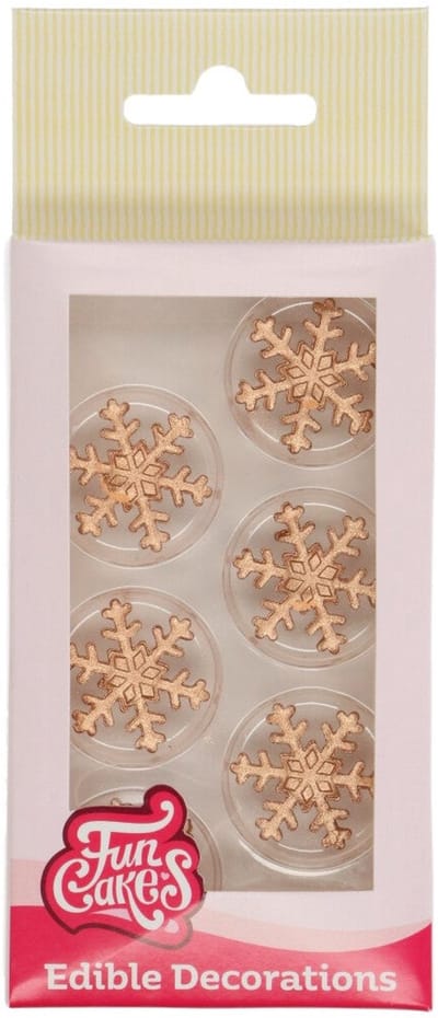 FunCakes Fondant Decoraties - Kerst - Sneeuwvlokken - Brons Goud - Set/12