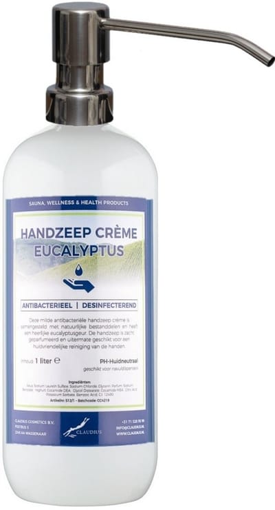 Handzeep Crème Eucalyptus 1 liter - met gratis RVS zilverkleurige pomp