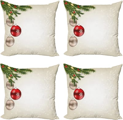 ABAKUHAUS Kerstkussenhoezen, set van 4, boom, modern accent, dubbelzijdige digitale print, 50 x 50 cm, beige, rood, groen