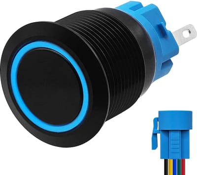ProRide Metalen Drukschakelaar 220V ON-OFF - 19mm - Aan/uit schakelaar met Aansluitkabel - Spatwaterdicht - LED Indicatie Blauw