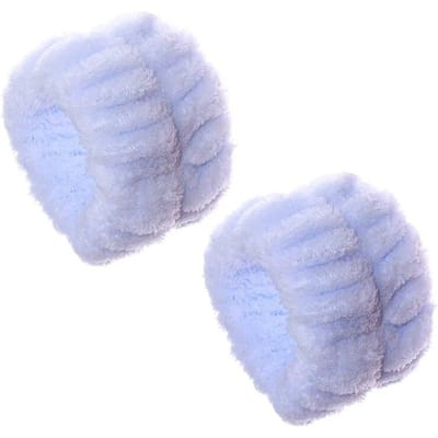 Bracelet pour laver le visage en flanelle douce, réutilisable, serviette de maquillage, serviette en velours, élastique pour filles bleu