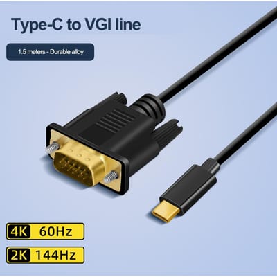 1080P USB C naar VGA Kabel Type C 3.1 VGA Converter Adapterkabel Verguld 1.8M Voor Laptop UHD Externe Video Projector