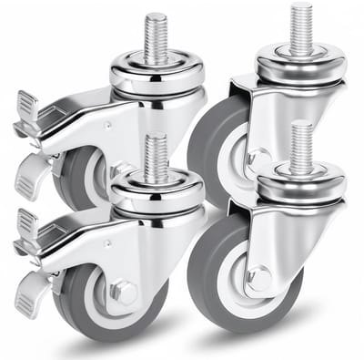 Zwenkwielen 50 mm met Rem, Set van 4, Geschikt voor Zware Belasting tot 160 kg - Meubeltransportwielen voor Werkplaatsen en Meubels