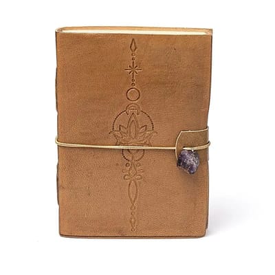 Notitieboek Lotus met amethist en kunstleren omslag – ± 13 cm x 18 cm