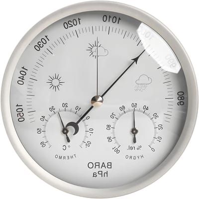 Gemakkelijke afleesbare analoge barometer met helder glazen display en 3-in-1 hygrometer voor binnen en buiten – nauwkeurige vocht- en temperatuurmeter voor huis en tuin