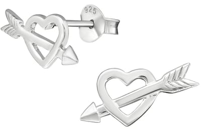 Joy|S - Zilveren hartje oorbellen - 13 x 6 mm - hart met pijltje oorknoppen - valentijn