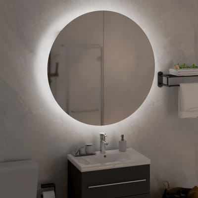 vidaXL - Badkamerkast - met - ronde - spiegel - en - LED - 54 - x - 54 - x - 17,5 - cm - zwart
