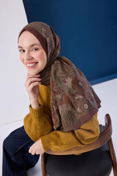 Silk Home Viskose-mix slank/wikkelsjaal met een antraciet achtergrond, met een stevige valt - Hoofddoek - Hoofddeksel - Hijab - 190×71