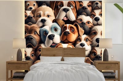 Behang - Fotobehang Hond - Patronen - Dieren - Bruin - Meisje - Jongen - Breedte 240 cm x hoogte 240 cm