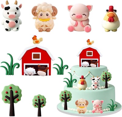 Dieren verjaardagstaartdecoratie 9 stuks - boerderij thema - cake topper figuren - perfect voor verjaardagsfeest - SnelShoppen