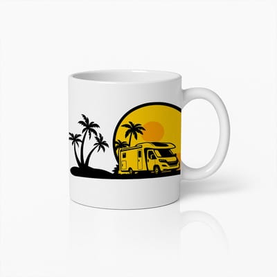 Avontuurlijke Camper Mok met Zonsondergang en Palmbomen – Perfect Cadeau voor Reisliefhebbers
