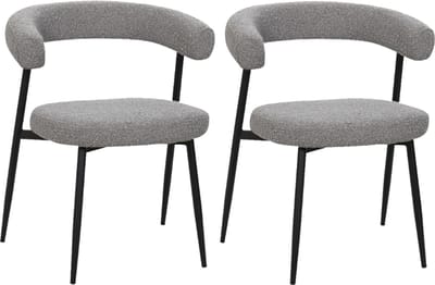 BukkitBow – Eetkamerstoel / Keukenstoel - Geschikt als Make-up Stoel - Chenille Stof & Metalen Onderstel - Open Design - Grijs - 2 Stuks