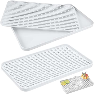 Dailygoods- Afdruipmat 2 stuks - Afdruipbak met opvangbak - Multifunctioneel - 31 x 17,5 x 2,2 cm - Kunststof - Waterafvoer systeem - Afdruipschaal