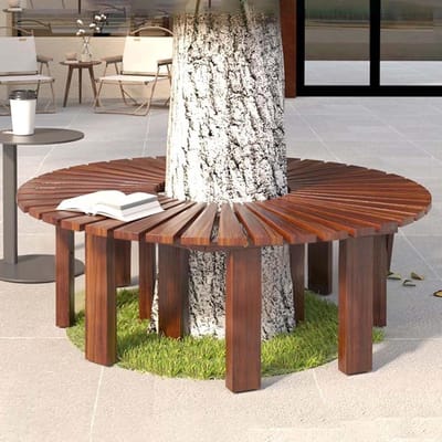 Massief Houten Bank - Boom Bank - Tuin Ontspanning - Gratis Combinatie Ontwerp - Halfrond 125 cm - Houtkleur