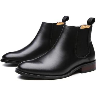Eerste Laag Koeienhuid Handgemaakte Schoenen Herfst en Winter Nieuw Echt Leer Engelse Stijl Instapper Heren Chelsea Boots Hoge Schacht 43 zwart