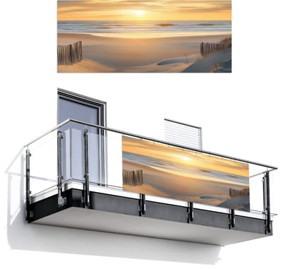 Balkonscherm 300x120 cm - Balkonposter Strand - Duinen - Zonsondergang - Balkon scherm decoratie - Balkonschermen - Balkondoek zonnescherm