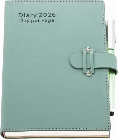 Famanu – Dagplanner 2026 A5 met 1 dag per pagina hardcover pen stickers en duidelijke planning in cyaan