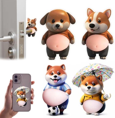 Set van 4 Rubber Deurstopper met Shiba-Inu Stickers, Grappige Stickers voor Deuren en Smartphones, Ideaal voor Thuisgebruik en Persoonlijk Gebruik, Afmetingen 11 x 7 cm