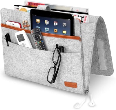 MELVRA Bedtas - Bed Organizer - Vilt - Anti-slip Opbergtas - Voor Boek, iPad, Telefoon en Afstandsbediening - Bedlade Organizer - Grijs