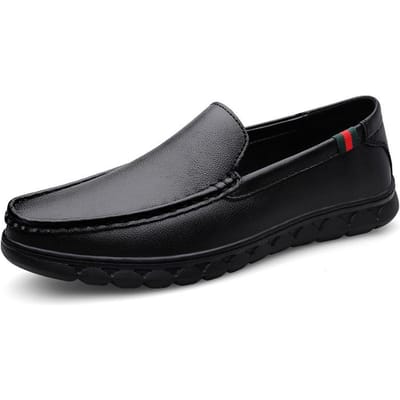 Lente en Zomer Nieuwe Britse Stijl Instappers Comfortabele Zachte Zool Lichtgewicht Rijdende Casual Leren Schoenen 45 zwart
