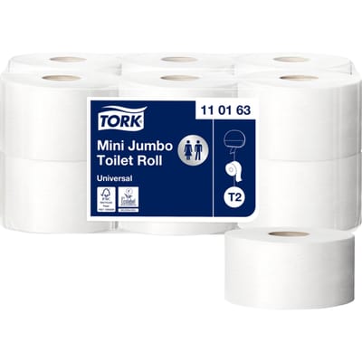 Toiletpapier Tork T2 Universal jumbo klein 1-laags 240m wit 110163